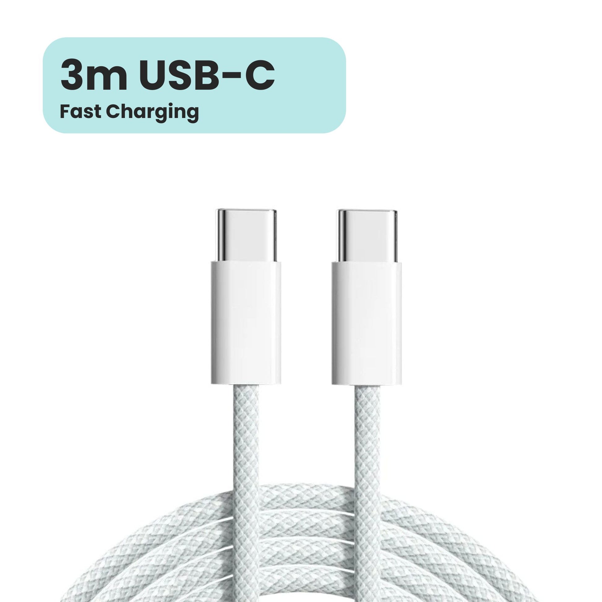 Nylon 3m Durable C-Type Fast Charging Cable white