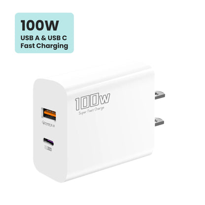 100w Power Adapter | Dual Port USB-C + A | Fast Charging