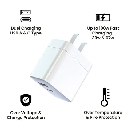 100w Power Adapter | Dual Port USB-C + A | Features